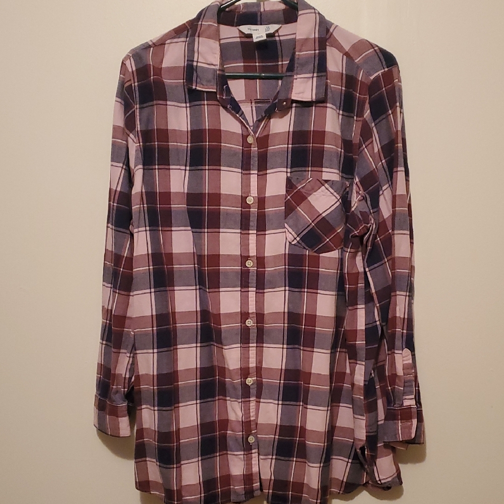 Old Navy Women's Plaid‎ Button-Down Shirt - Pink, Purlpe Navy